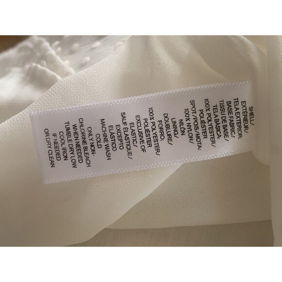 LOFT Cream Clip Dot Textured Sheer Long Sleeve Blouse Size Med Ruching - Picture 6 of 6